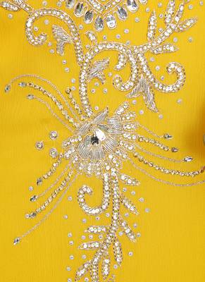 Yellow Crystal Embellished Traditional Islamic Chiffon Kaftan Abaya Caftan 3