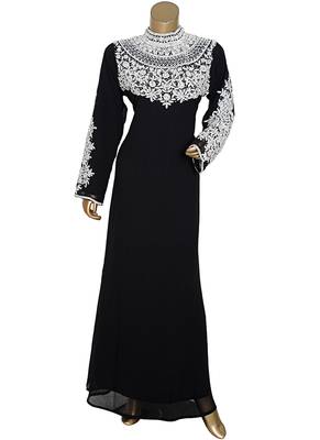 Black Crystal & Beads work Islamic Dubai Chiffon Kaftan Gown Caftan Maxi 1