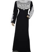 Black Crystal & Beads work Islamic Dubai Chiffon Kaftan Gown Caftan Maxi