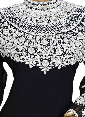 Black Crystal & Beads work Islamic Dubai Chiffon Kaftan Gown Caftan Maxi 2