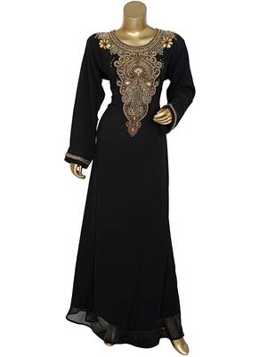 Black Beads work Islamic Dubai Chiffon Kaftan Gown Caftan Maxi 1