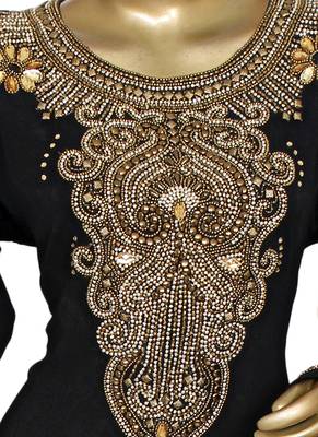 Black Beads work Islamic Dubai Chiffon Kaftan Gown Caftan Maxi 2
