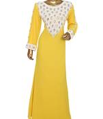 Yellow Beads Embellished Traditional Chiffon Kaftan Gown Abaya Caftan