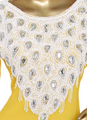 Yellow Beads Embellished Traditional Chiffon Kaftan Gown Abaya Caftan 2