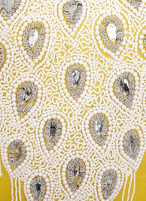 Yellow Beads Embellished Traditional Chiffon Kaftan Gown Abaya Caftan 3