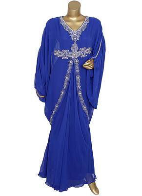 Royal Blue Crystal Embellished Traditional Kaftan Gown Farasha 1