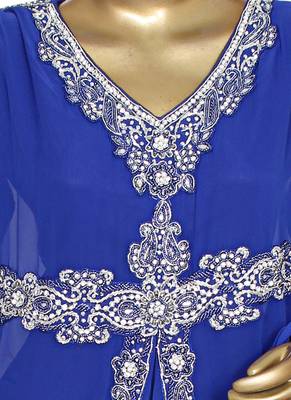 Royal Blue Crystal Embellished Traditional Kaftan Gown Farasha 2