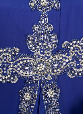 Royal Blue Crystal Embellished Traditional Kaftan Gown Farasha 3