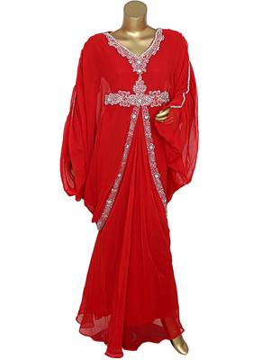 Red Crystal Embellished Traditional Kaftan Gown Farasha 1