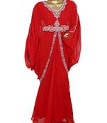 Red Crystal Embellished Traditional Kaftan Gown Farasha