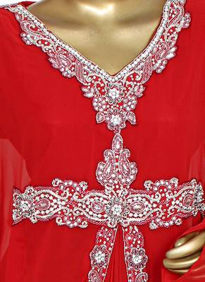 Red Crystal Embellished Traditional Kaftan Gown Farasha 2