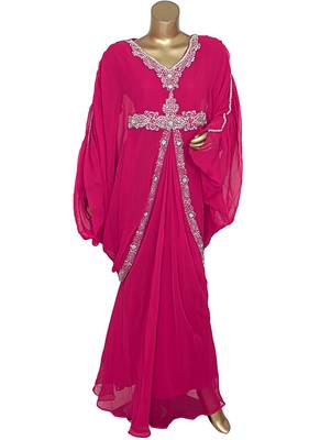 Fuchsia Pink Crystal Embellished Traditional Kaftan Gown Farasha 1