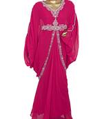 Fuchsia Pink Crystal Embellished Traditional Kaftan Gown Farasha