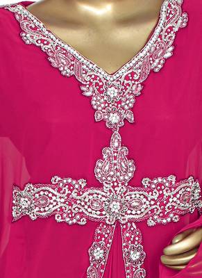 Fuchsia Pink Crystal Embellished Traditional Kaftan Gown Farasha 2