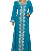 Teal Green Crystal & Beads Embellished Chiffon Kaftan Gown Abaya Caftan