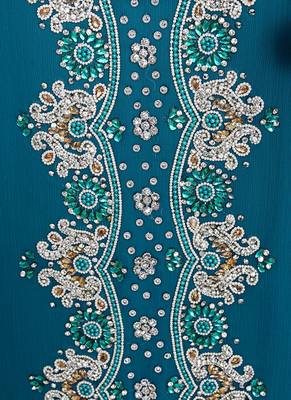 Teal Green Crystal & Beads Embellished Chiffon Kaftan Gown Abaya Caftan 3