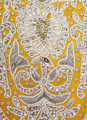 Yellow Traditional Kaftan Gown Embroidered with Crystal & Beads Abaya 3