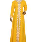 Yellow Arabian Traditional Crystal Embellished Kaftan Abaya