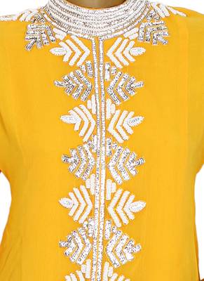 Yellow Arabian Traditional Crystal Embellished Kaftan Abaya 2