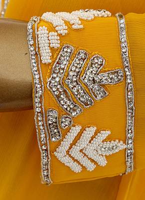 Yellow Arabian Traditional Crystal Embellished Kaftan Abaya 3