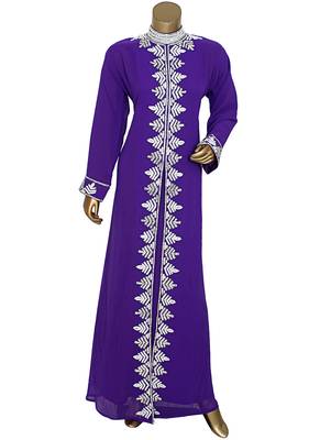 Purple Arabian Traditional Crystal Embellished Kaftan Abaya 1
