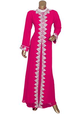 Fuchsia Pink Arabian Traditional Crystal Embellished Kaftan Abaya 1