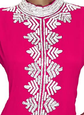 Fuchsia Pink Arabian Traditional Crystal Embellished Kaftan Abaya 2