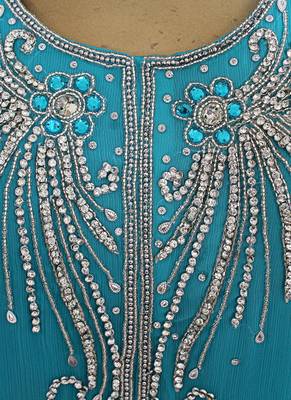 Aqua Green Crystal Embellished Chiffon Kaftan Gown Abaya Caftan 3