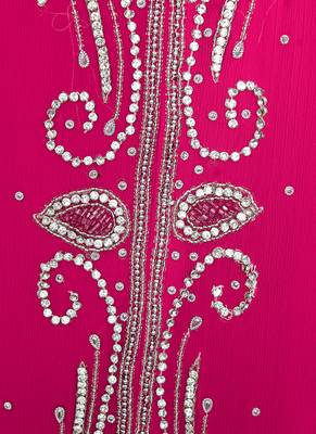 Fuchsia Pink Crystal Embellished Chiffon Kaftan Gown Abaya Caftan 3