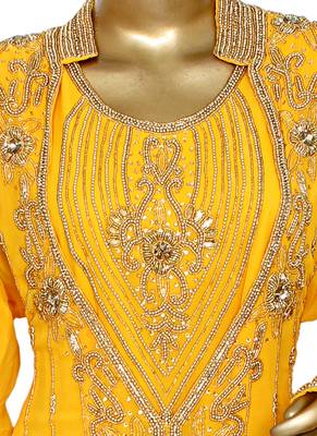 Yellow Crystal & Beads Embellished Chiffon Kaftan Gown Abaya 2