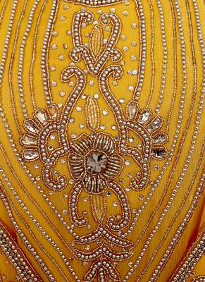 Yellow Crystal & Beads Embellished Chiffon Kaftan Gown Abaya 3