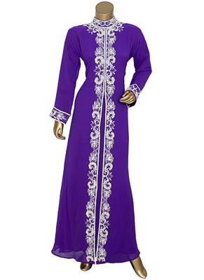 Purple Arabian Moroccan Traditional Chiffon Kaftan Gown Abaya Caftan 1