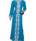 Turquoise Blue Arabian Moroccan Traditional Chiffon Kaftan Gown Abaya