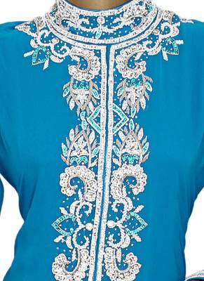 Turquoise Blue Arabian Moroccan Traditional Chiffon Kaftan Gown Abaya 2