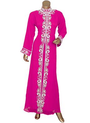 Fuchsia Pink Arabian Moroccan Traditional Chiffon Kaftan Gown Abaya 1