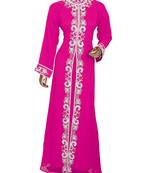 Fuchsia Pink Arabian Moroccan Traditional Chiffon Kaftan Gown Abaya