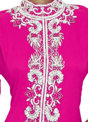 Fuchsia Pink Arabian Moroccan Traditional Chiffon Kaftan Gown Abaya 2
