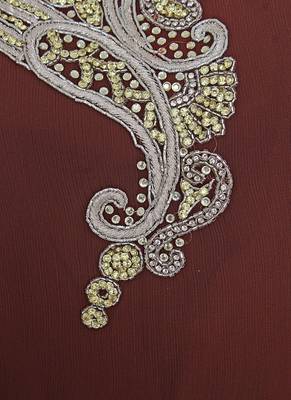 Brown Embroidered Crystal Embellished Chiffon Kaftan Gown Farasha 2