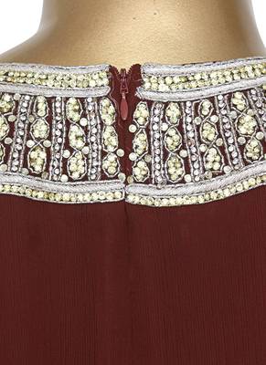 Brown Embroidered Crystal Embellished Chiffon Kaftan Gown Farasha 3