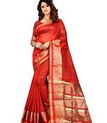 Red Woven Cotton Silk Saree With Blouse