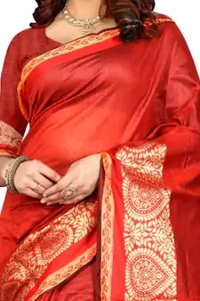 Red Woven Cotton Silk Saree With Blouse