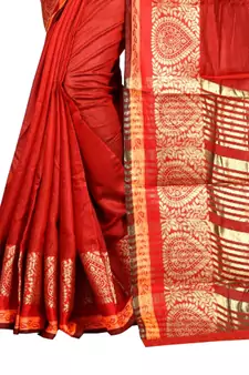 Red Woven Cotton Silk Saree With Blouse