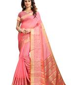 Peach woven cotton silk saree with blouse