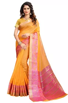 Yellow woven cotton silk saree with blouse