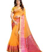Yellow woven cotton silk saree with blouse