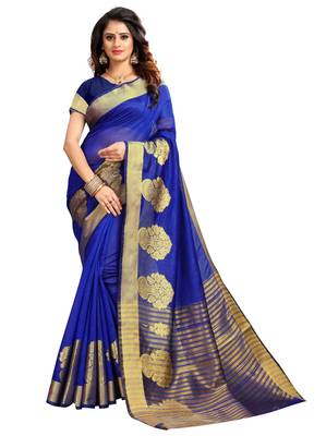 Blue woven cotton silk saree with blouse 1