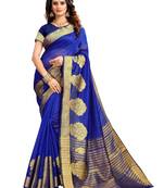 Blue woven cotton silk saree with blouse