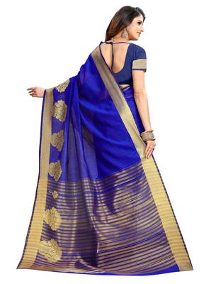 Blue woven cotton silk saree with blouse 3