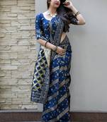 Blue Woven Silk Blend Saree With Blouse