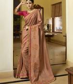Rust Embroidered Silk Blend Saree With Blouse
